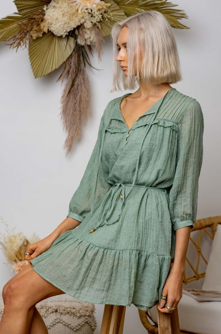 cotton/linen long sleeve dress